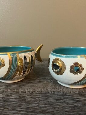 RARE Bitossi Italian Fish Cups, Vintage MCM, by Aldo Londi, Set of 2